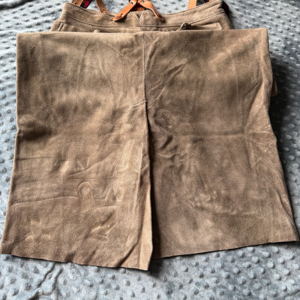 Vintage Ralph Lauren Country Suede Suspender Skirt Brown Western USA Made Moose - Picture 13 of 14